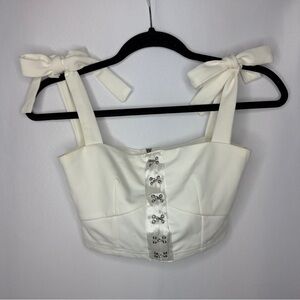 White crop top with corset clips and bow tie straps !!